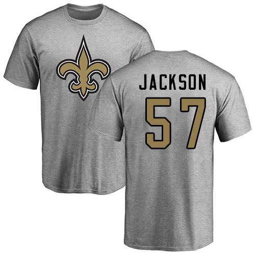 Men New Orleans Saints Ash Rickey Jackson Name and Number Logo NFL Football #57 T Shirt